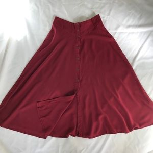Wine red Urban Outfitters ecoté button midi skirt